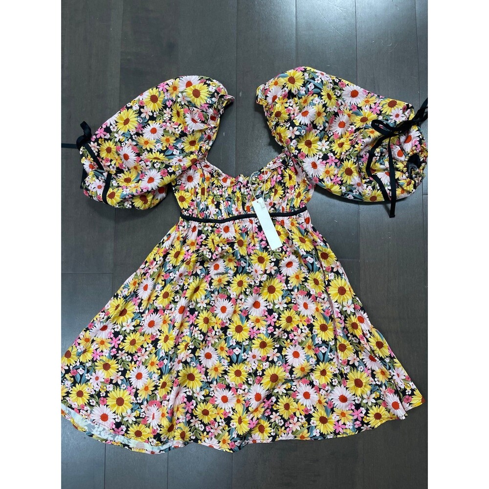 NWT For Love & Lemons Sylvia Mini Dress Floral Puff Sleeves XS
